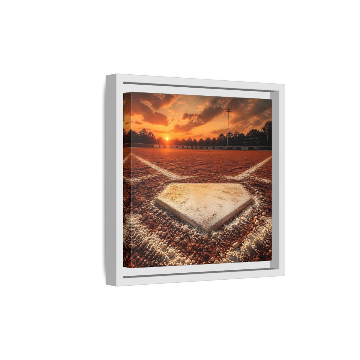 Side Mockup 19. Sunset At Home Plate shown as framed canvas print
