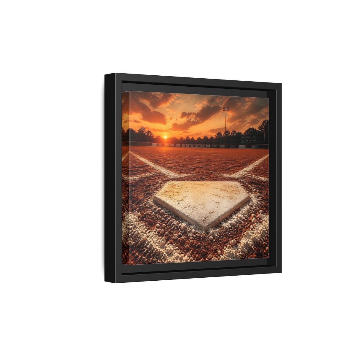 Side Mockup 21. Sunset At Home Plate shown as framed canvas print