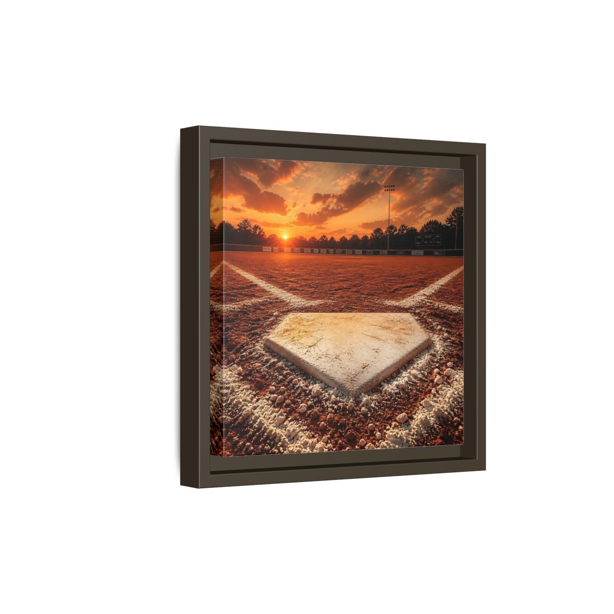 Side Mockup 20. Sunset At Home Plate shown as framed canvas print