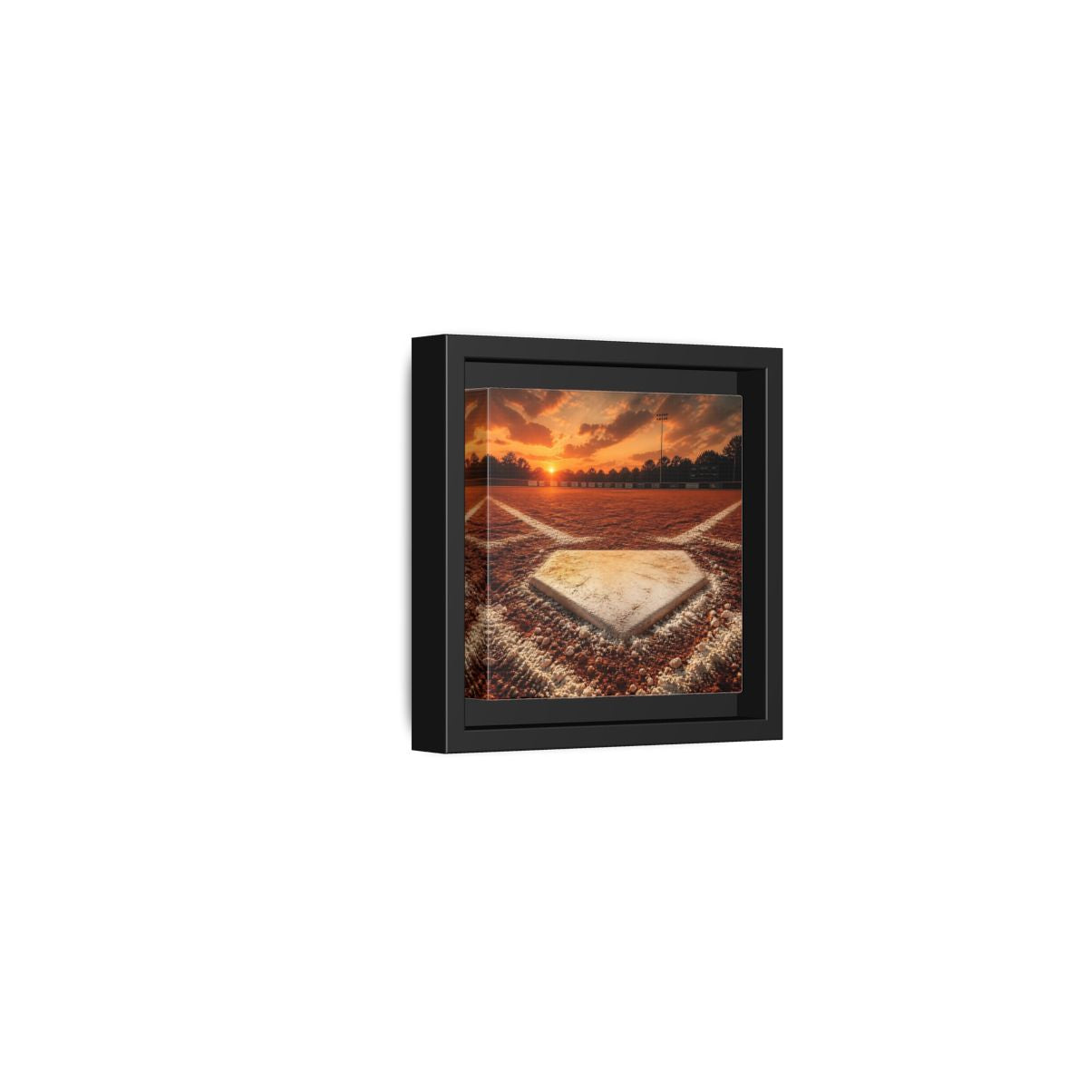 Side Mockup 24. Sunset At Home Plate shown as framed canvas print