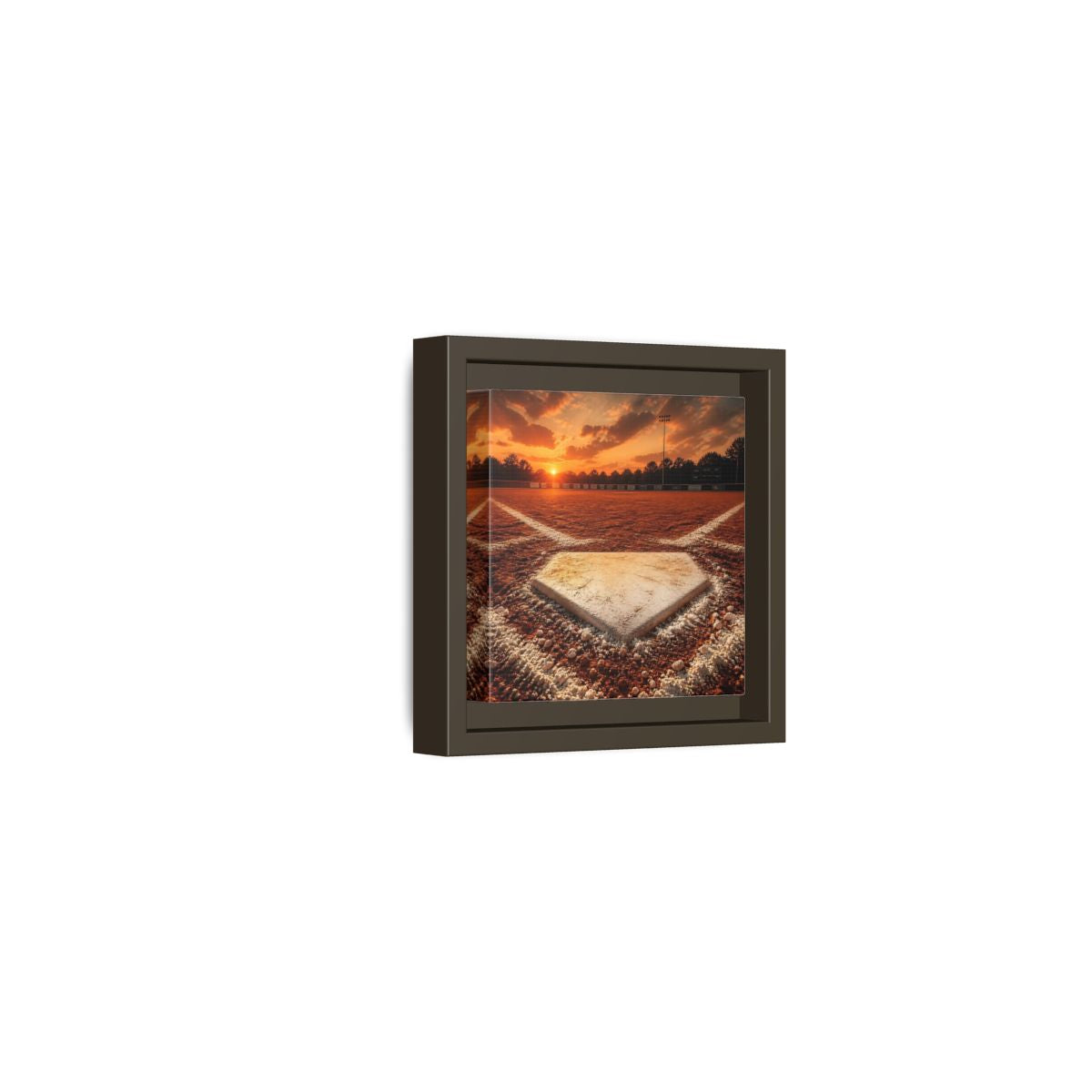 Side Mockup 23. Sunset At Home Plate shown as framed canvas print