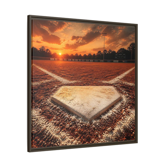 Main Mockup. Sunset At Home Plate shown as framed canvas print