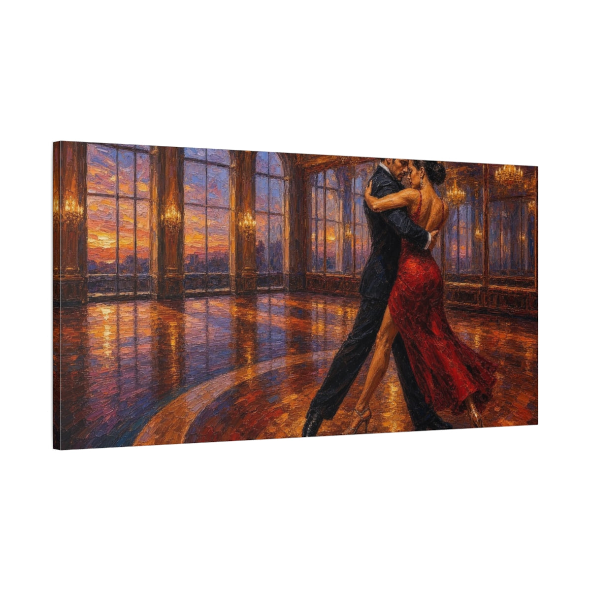 Main Mockup. Sunset Ballroom Tango shown as canvas print