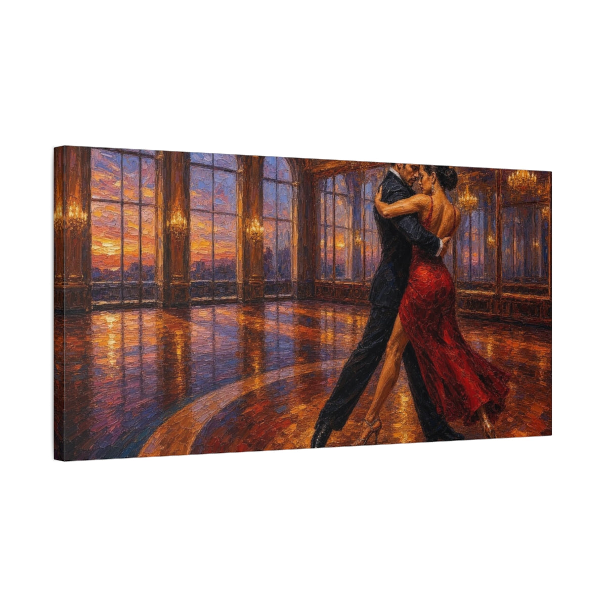 Side Mockup 1. Sunset Ballroom Tango shown as canvas print