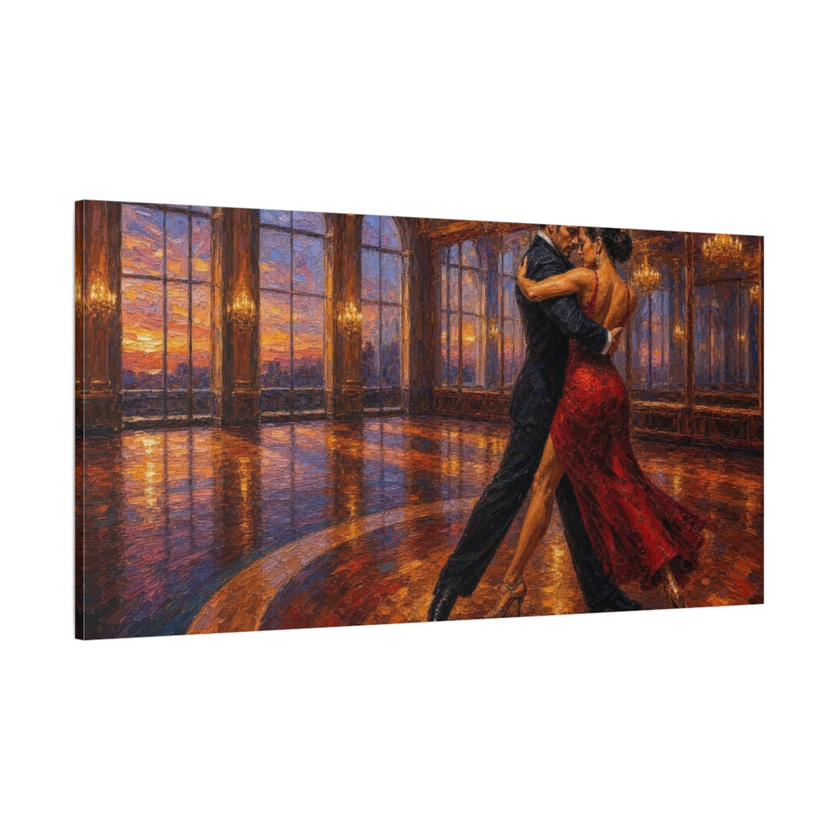 Side Mockup 2. Sunset Ballroom Tango shown as canvas print