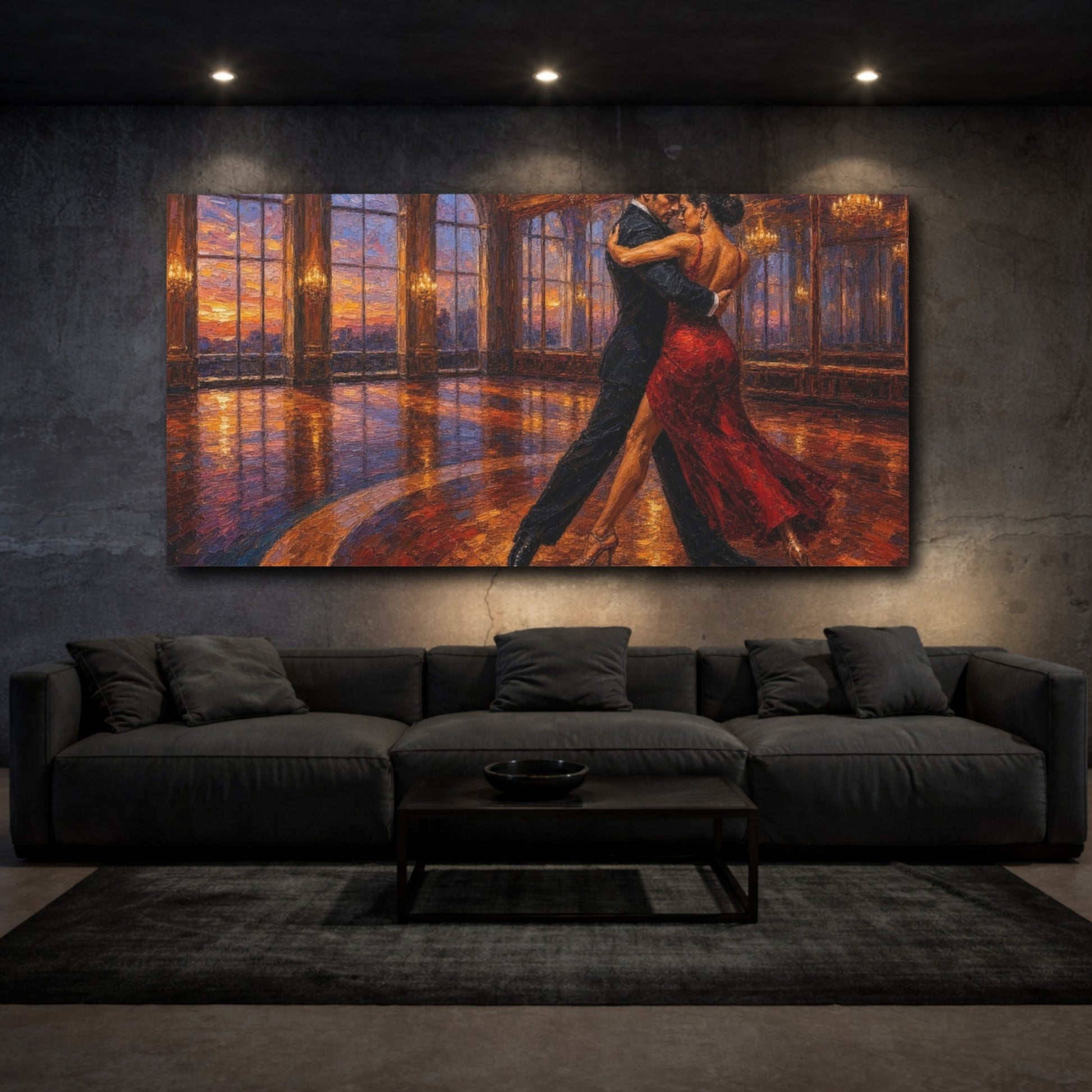 Mockup 3. Sunset Ballroom Tango shown as canvas print