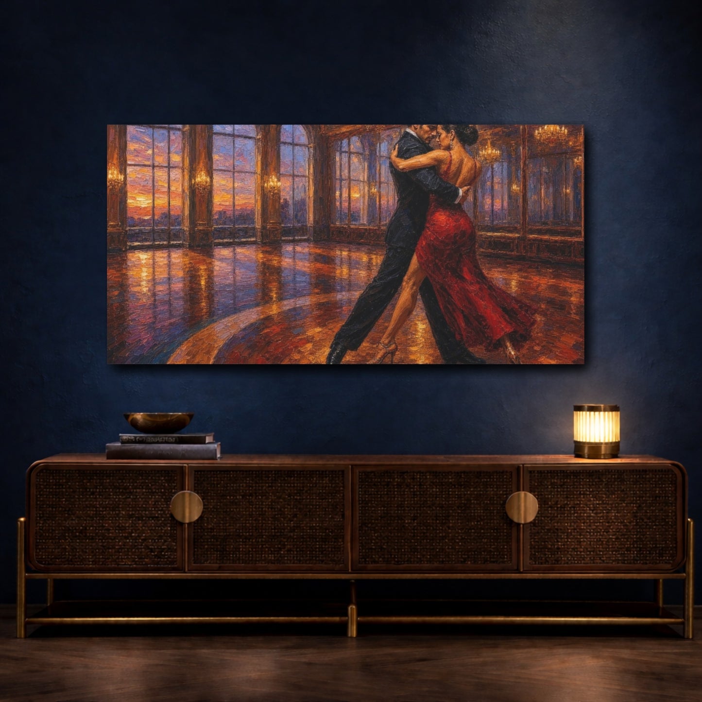 Mockup 4. Sunset Ballroom Tango shown as canvas print