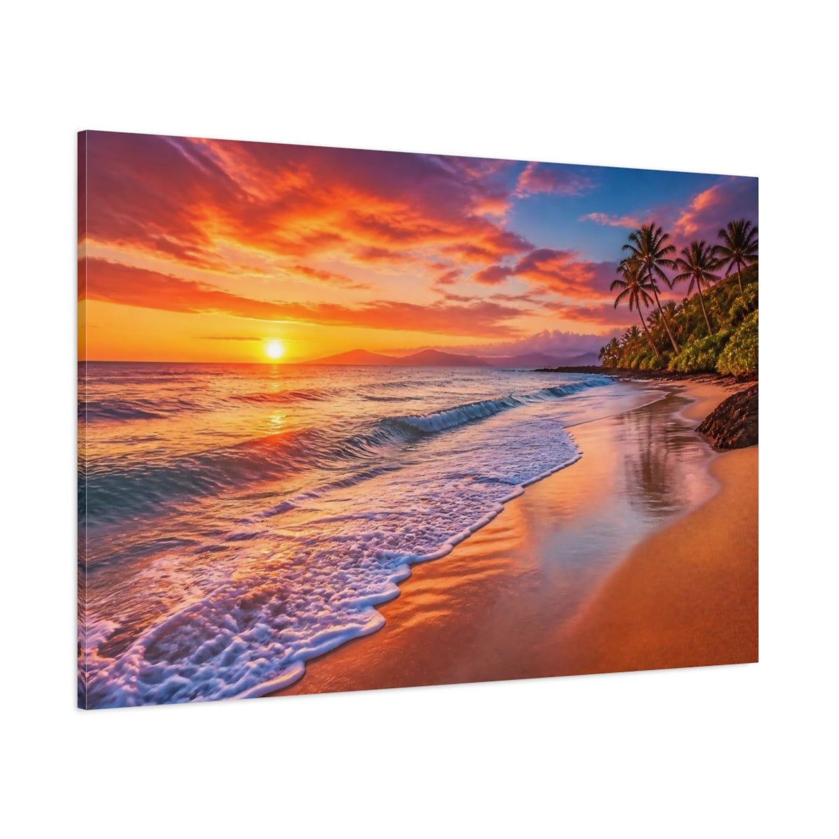 Side Mockup 1. Sunset Beach Landscape shown as canvas print