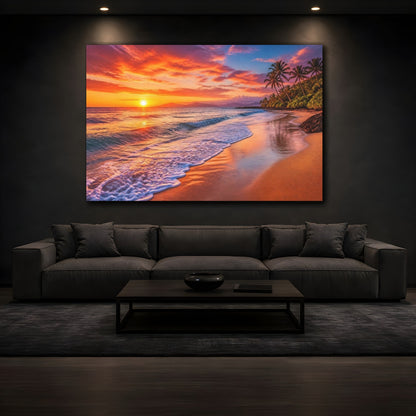 Mockup 3. Sunset Beach Landscape shown as canvas print