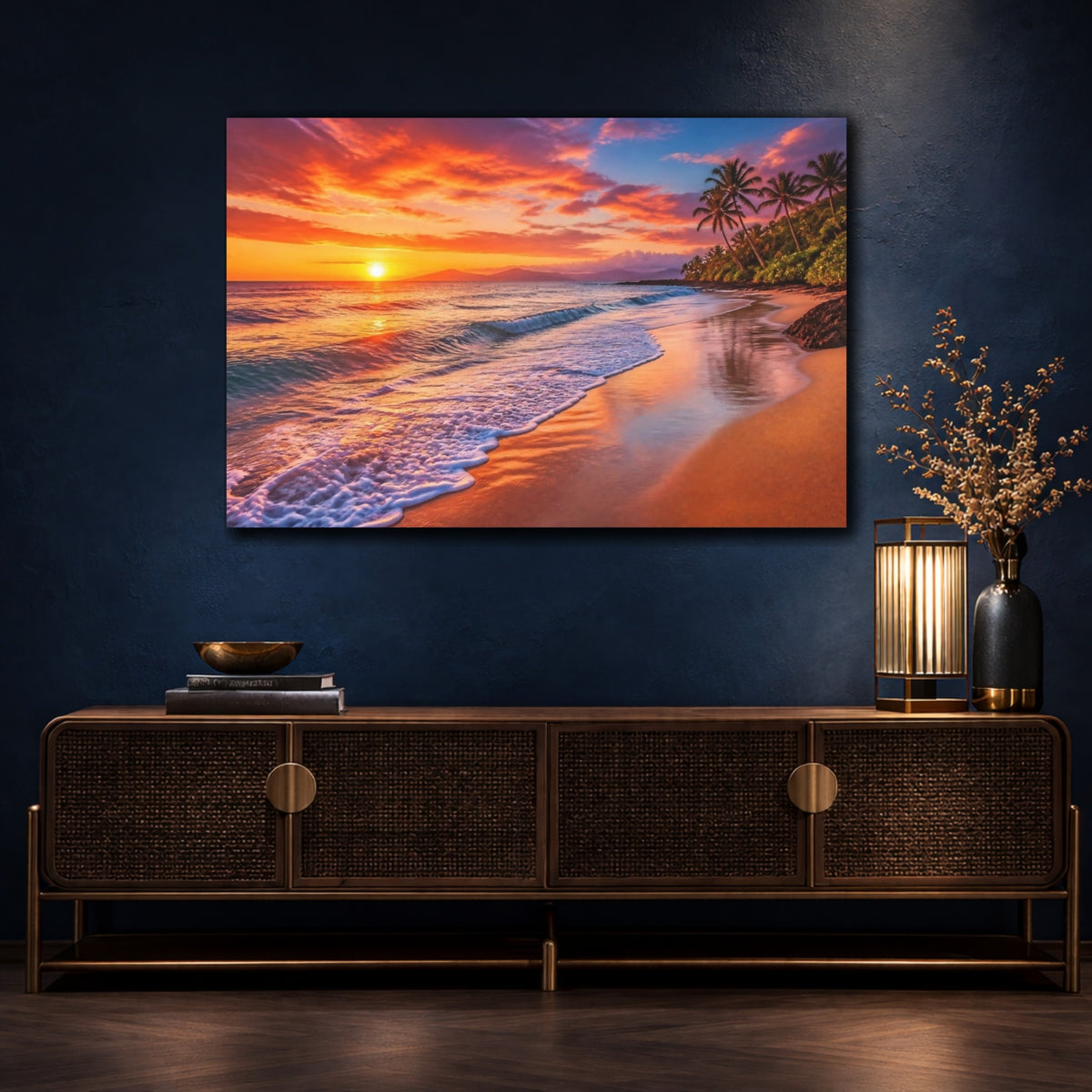 Mockup 4. Sunset Beach Landscape shown as canvas print