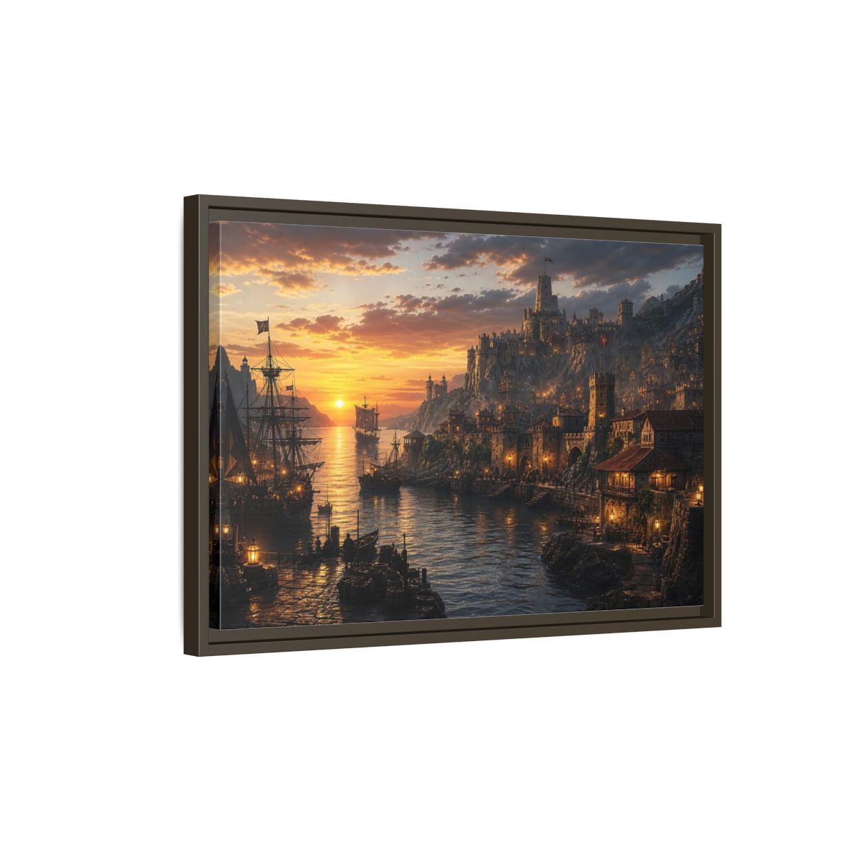 Side Mockup 2. Sunset Coastal Citadel shown as framed canvas print