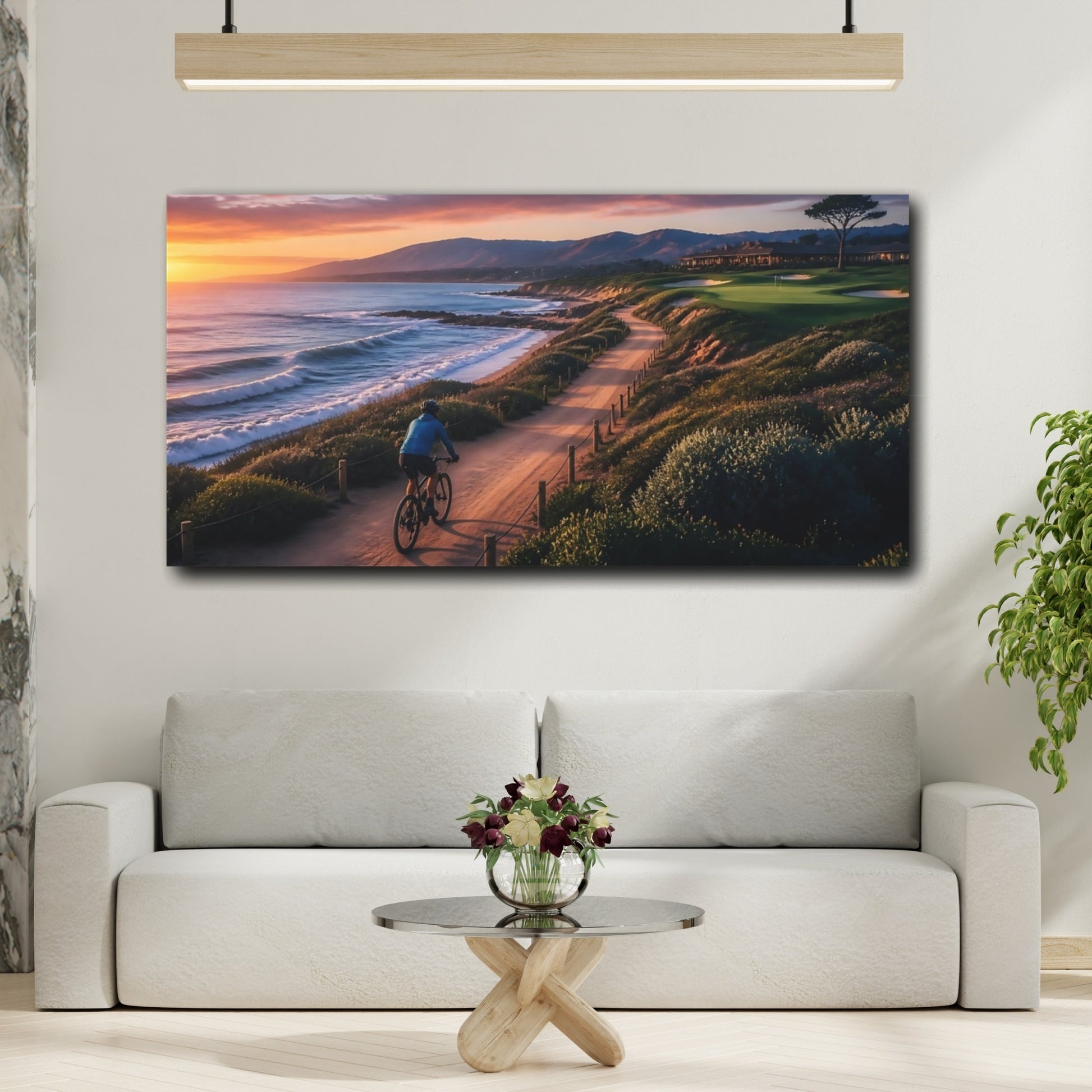 Mockup 2. Sunset Coastal Cyclist shown as canvas print
