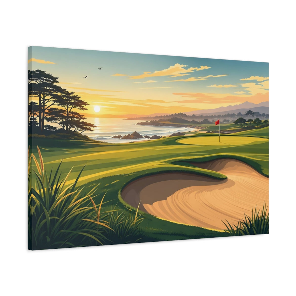 Main Mockup. Sunset Coastal Golf Course shown as canvas print
