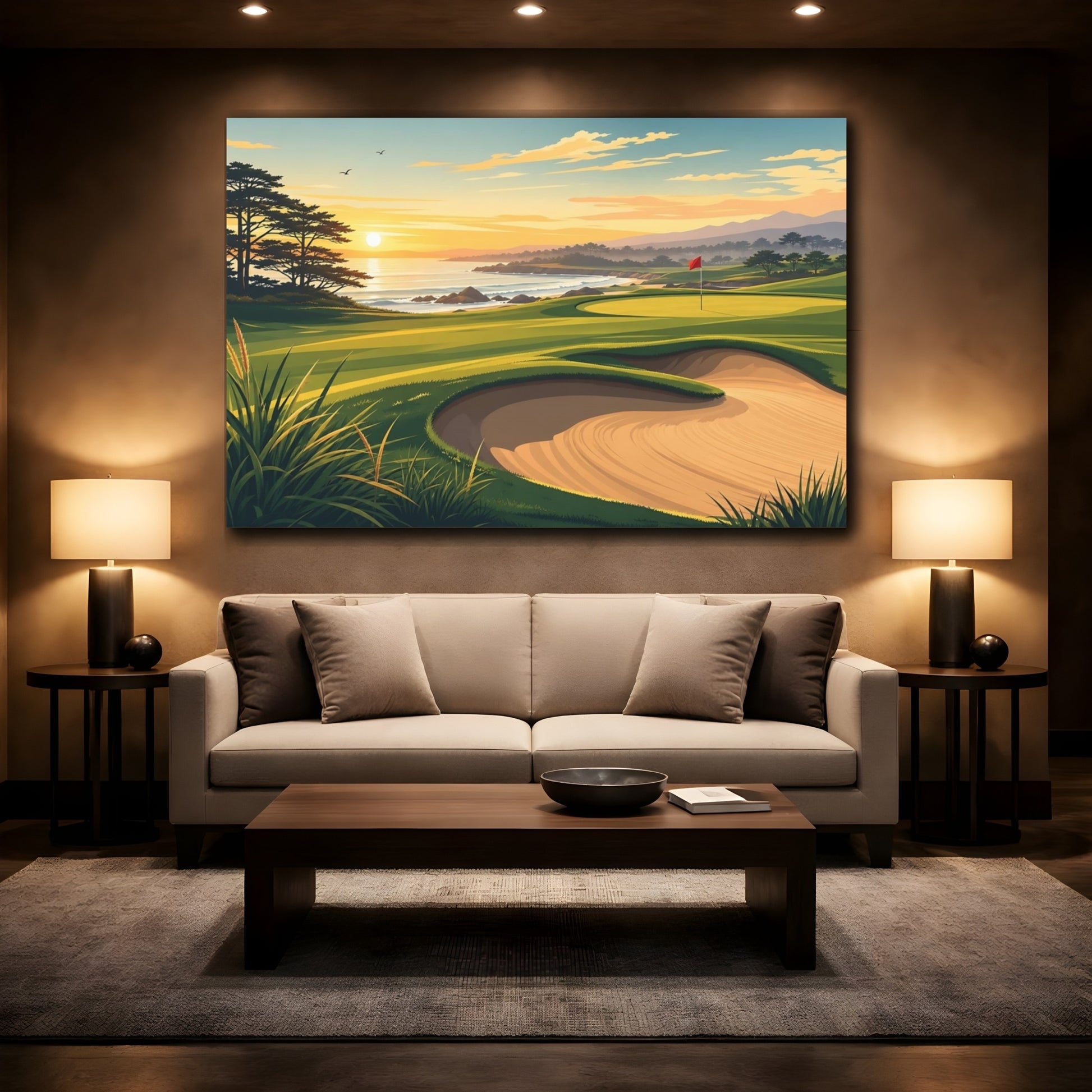 Mockup 2. Sunset Coastal Golf Course shown as canvas print