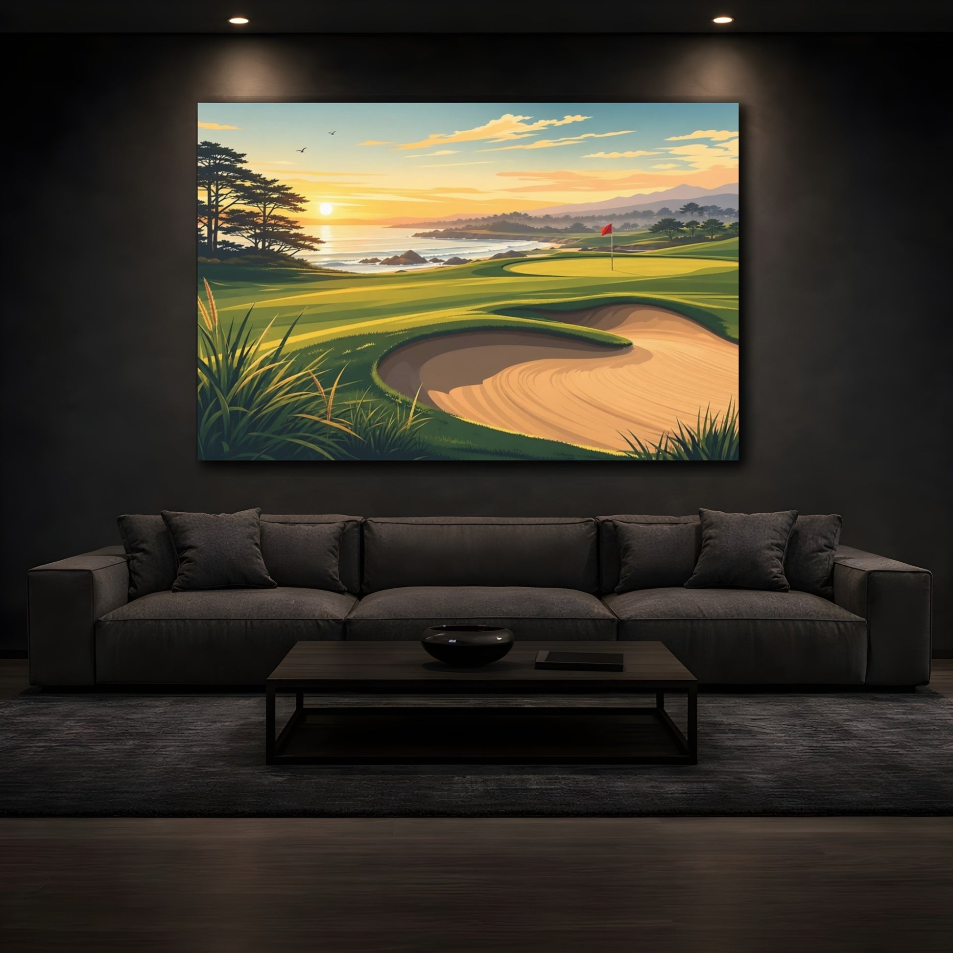 Mockup 3. Sunset Coastal Golf Course shown as canvas print