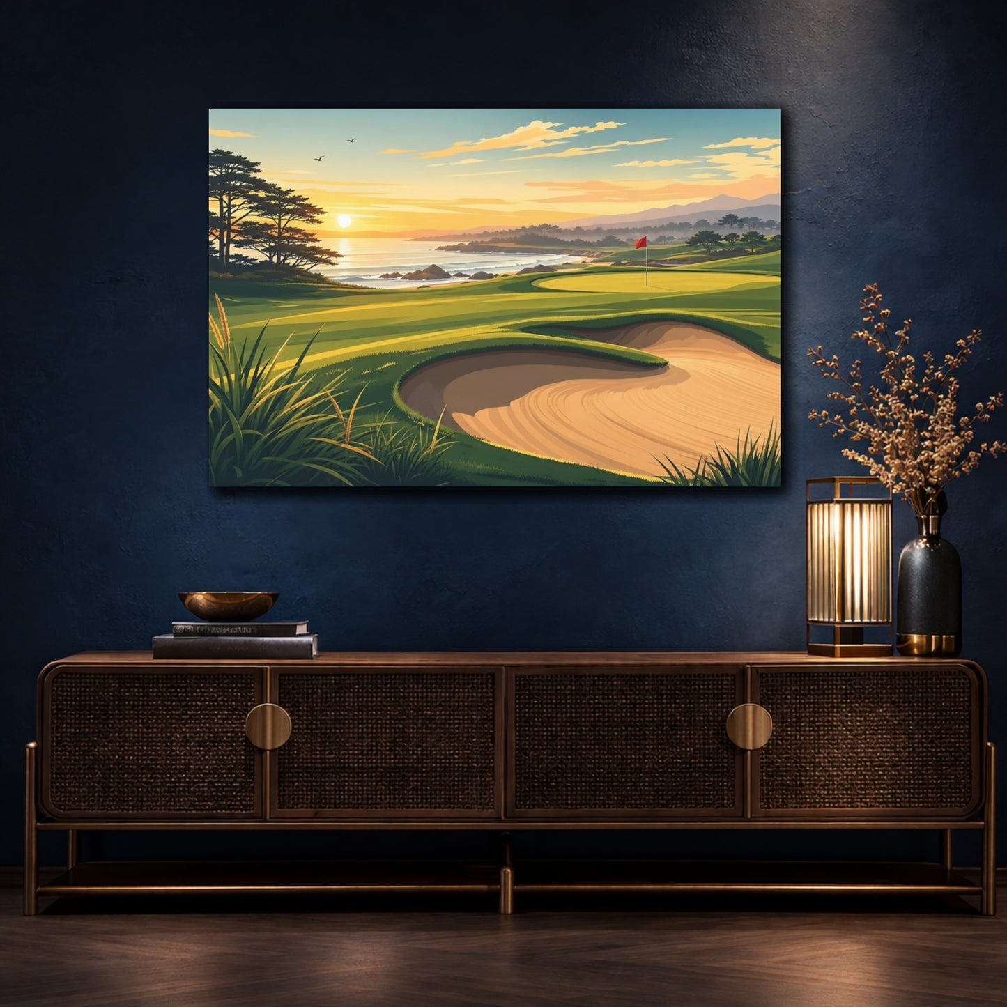 Mockup 4. Sunset Coastal Golf Course shown as canvas print