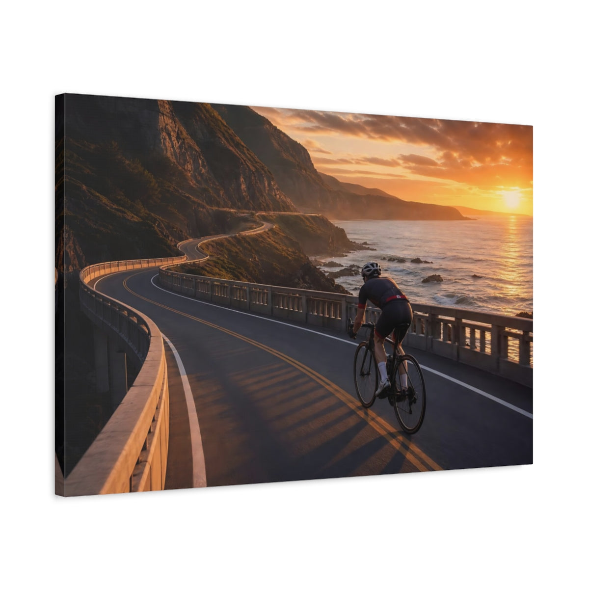 Side Mockup 2. Sunset Coastal Ride shown as canvas print