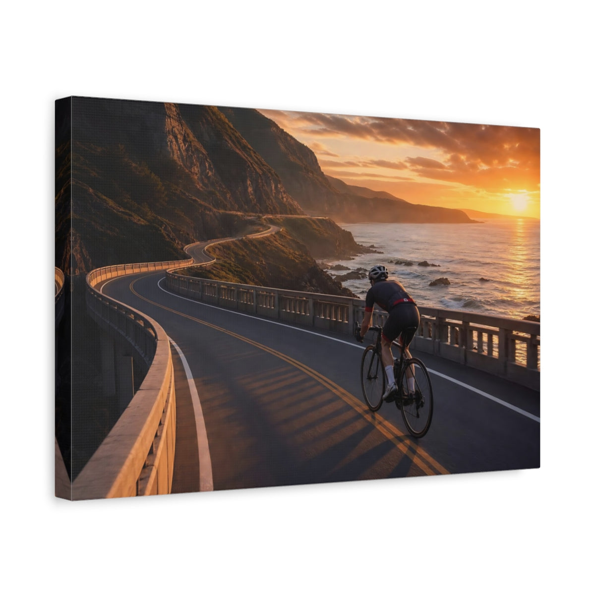 Side Mockup 4. Sunset Coastal Ride shown as canvas print
