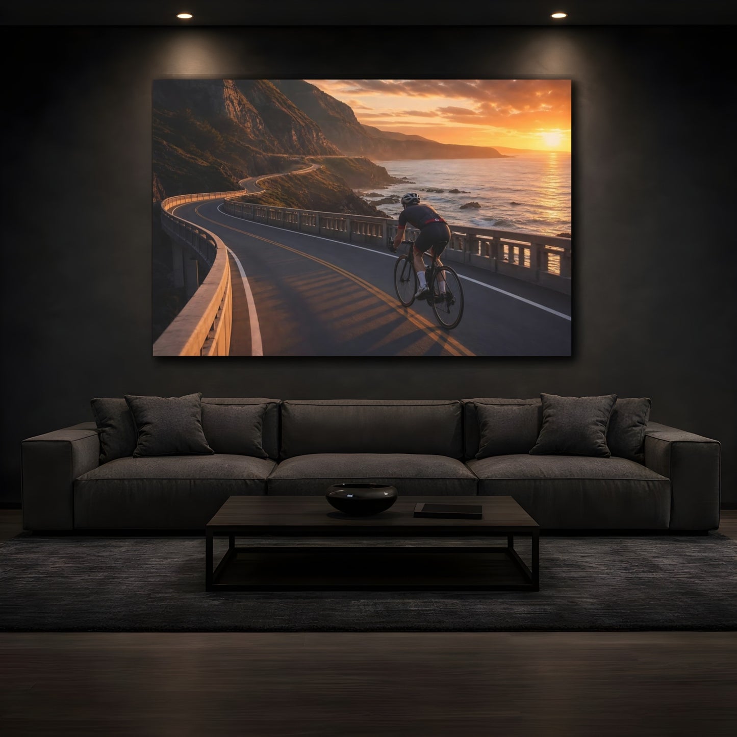 Mockup 3. Sunset Coastal Ride shown as canvas print