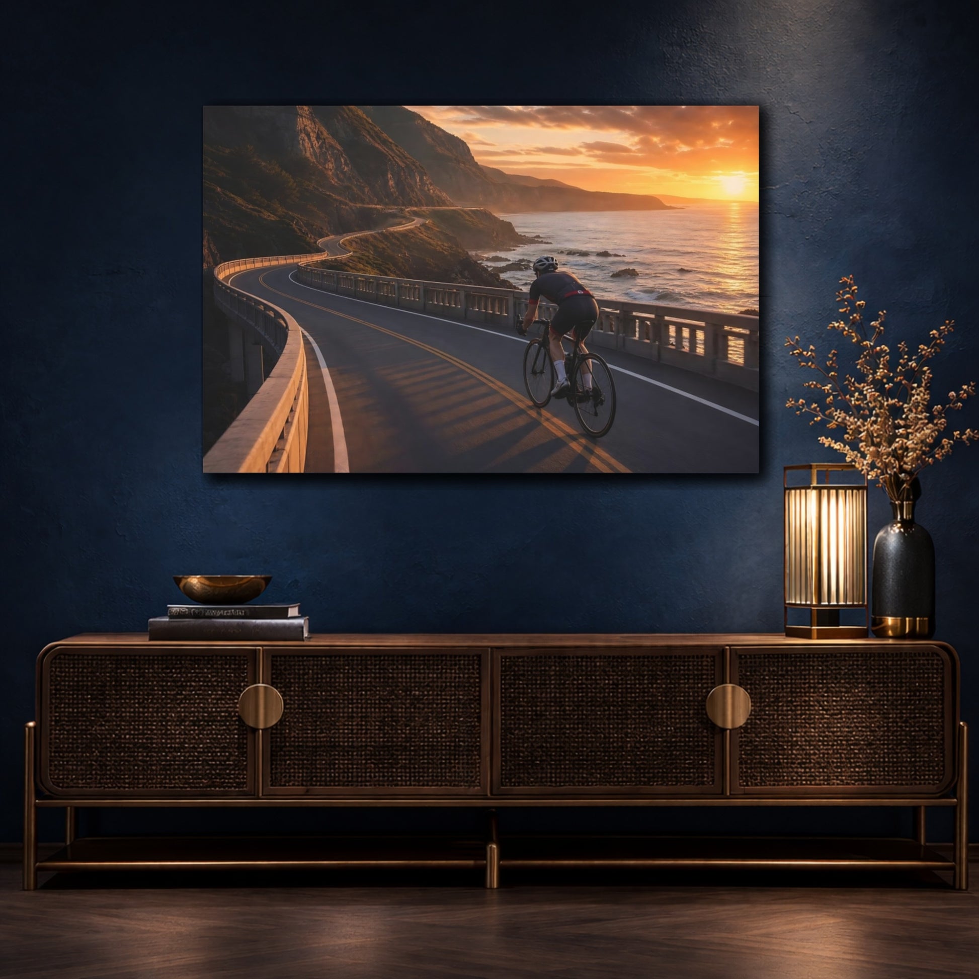 Mockup 4. Sunset Coastal Ride shown as canvas print