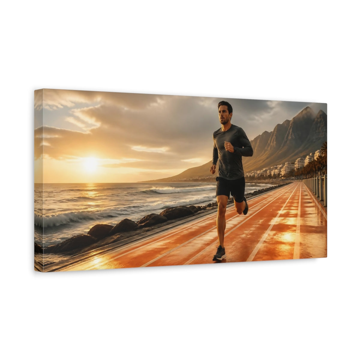 Side Mockup 3. Sunset Coastal Runner shown as canvas print