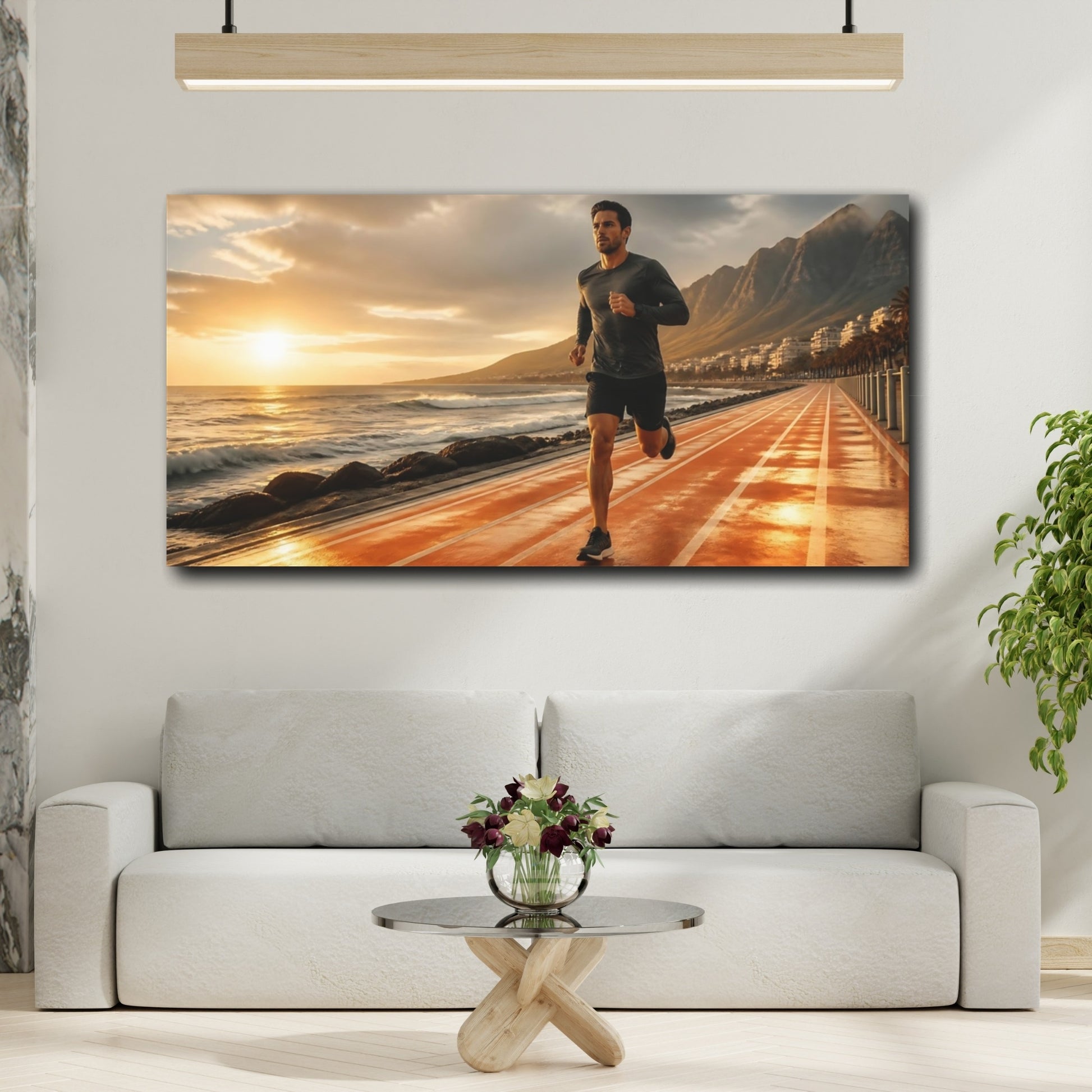 Mockup 2. Sunset Coastal Runner shown as canvas print