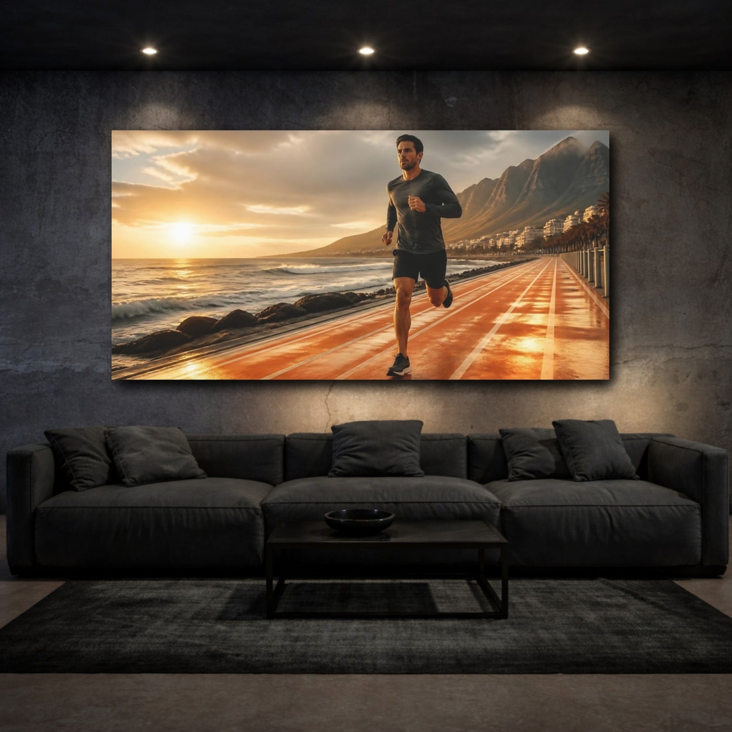 Mockup 3. Sunset Coastal Runner shown as canvas print