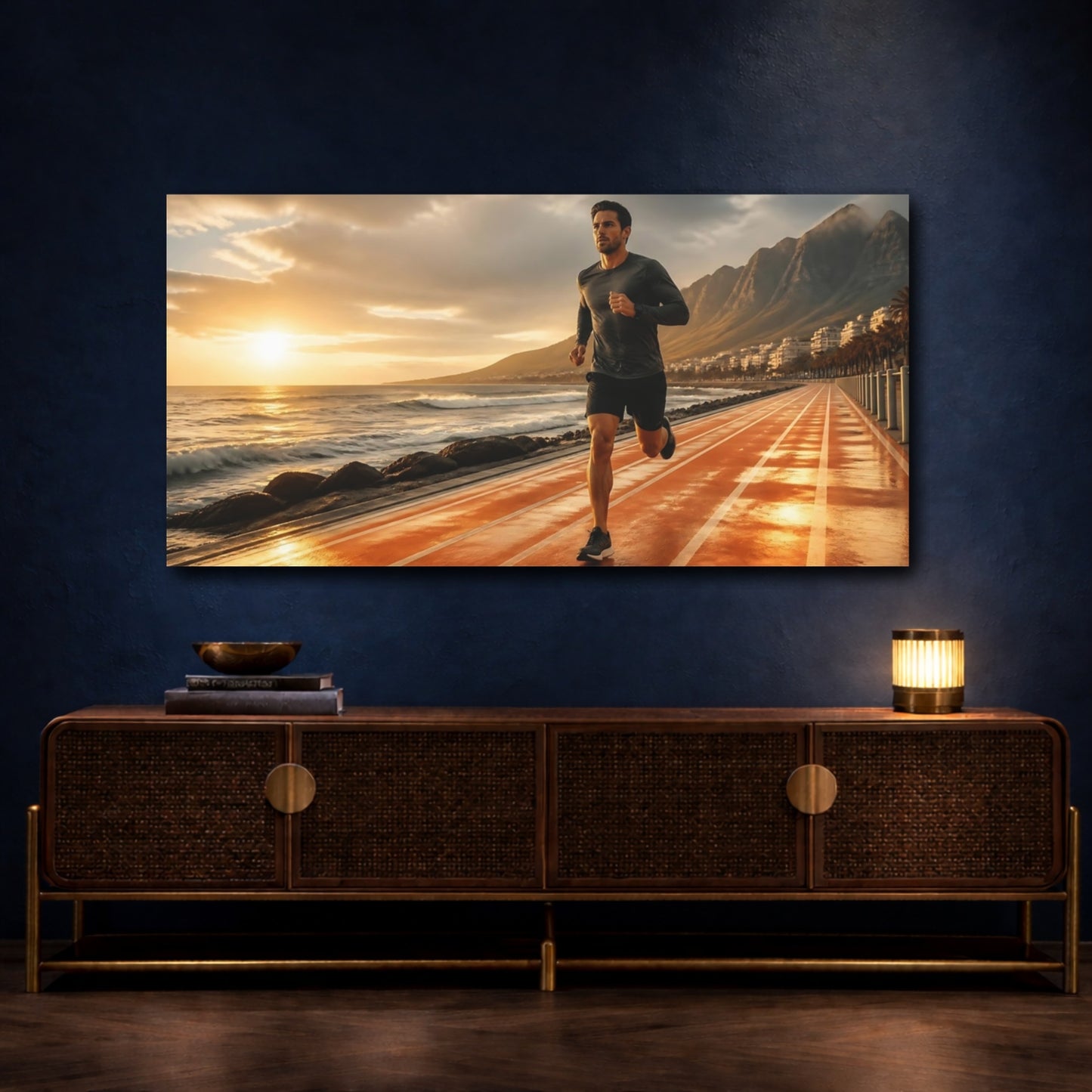 Mockup 4. Sunset Coastal Runner shown as canvas print