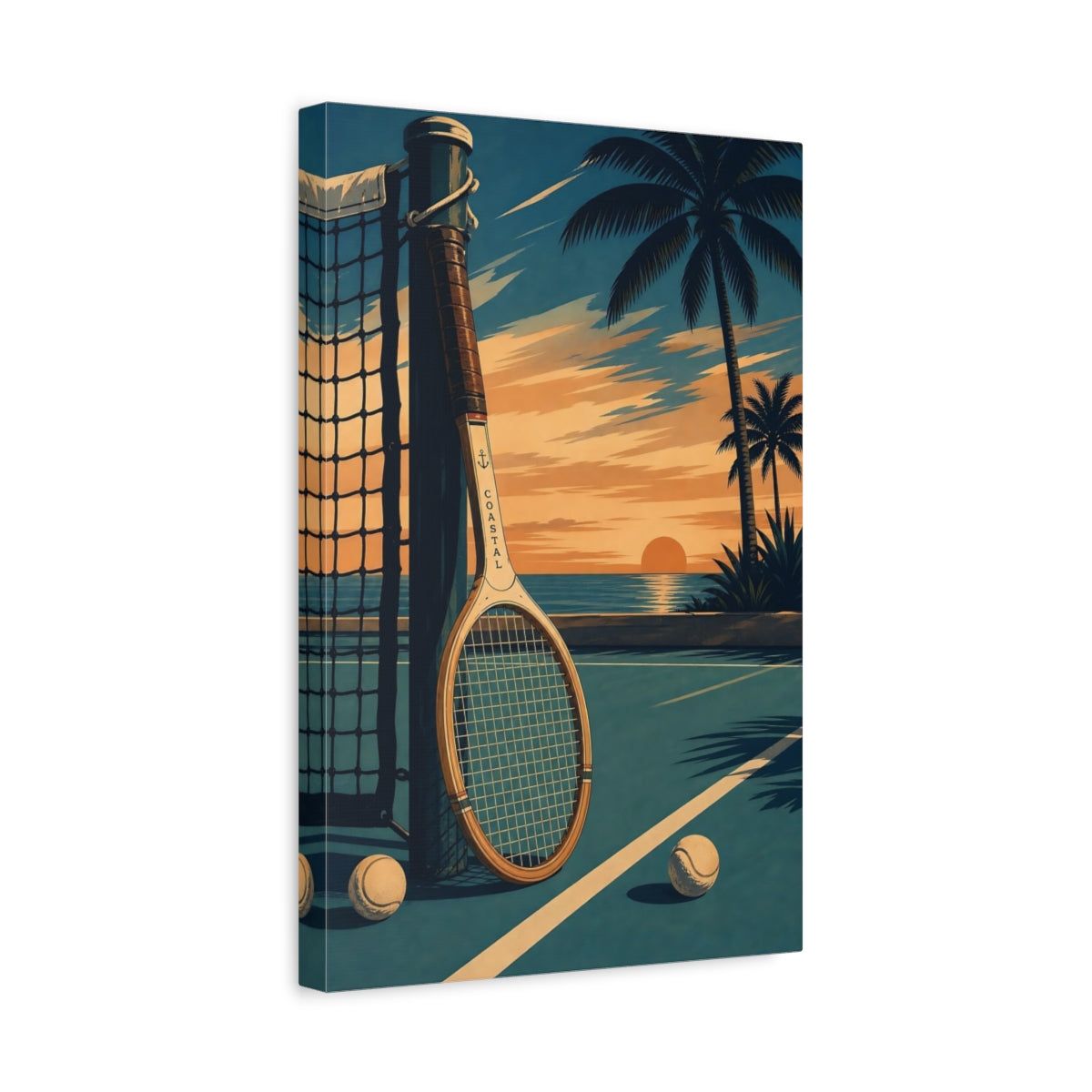 Side Mockup 4. Sunset Coastal Tennis shown as canvas print