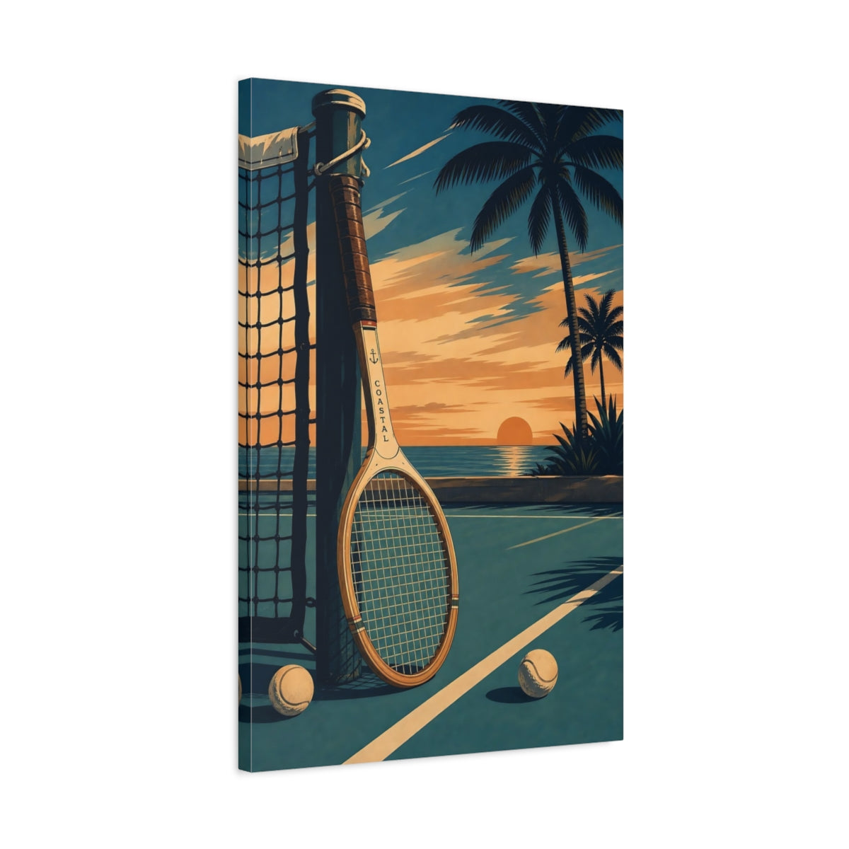 Side Mockup 2. Sunset Coastal Tennis shown as canvas print