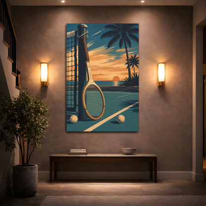 Mockup 2. Sunset Coastal Tennis shown as canvas print