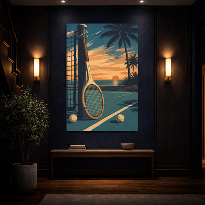 Mockup 4. Sunset Coastal Tennis shown as canvas print