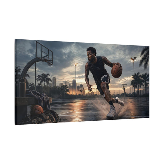 Main Mockup. Sunset Court Hustle shown as canvas print