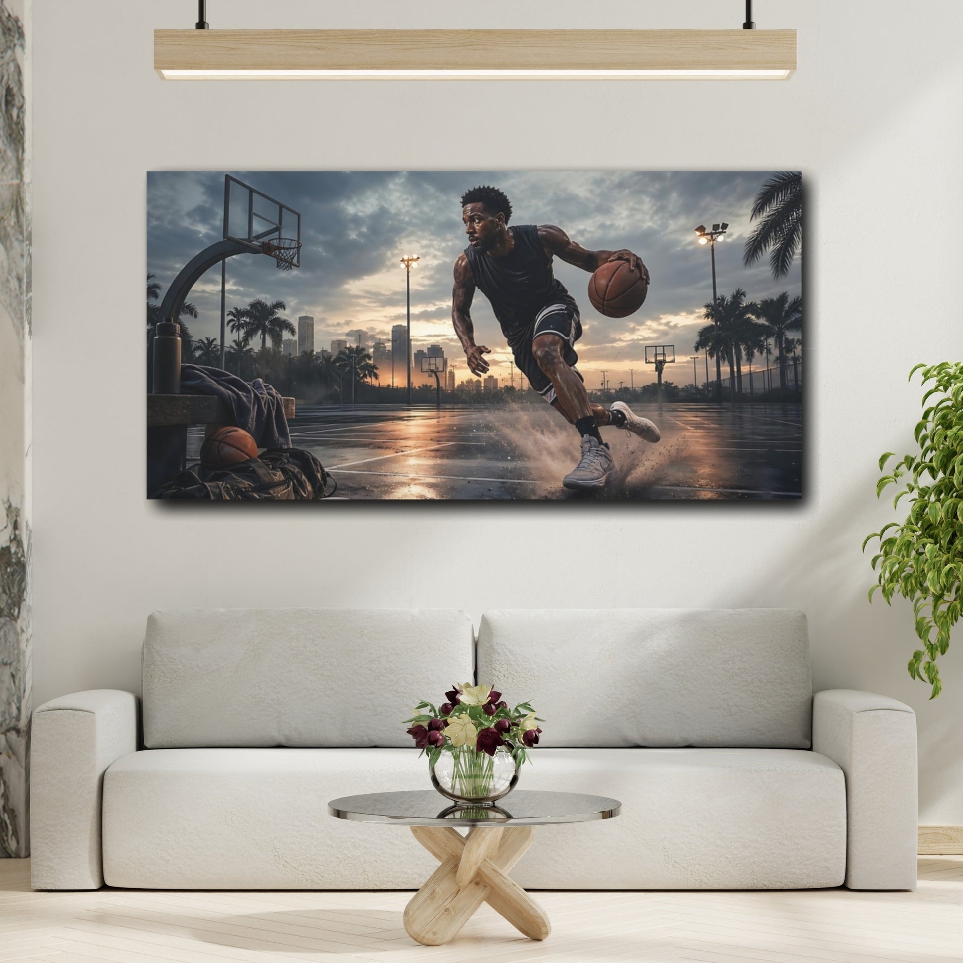 Mockup 2. Sunset Court Hustle shown as canvas print