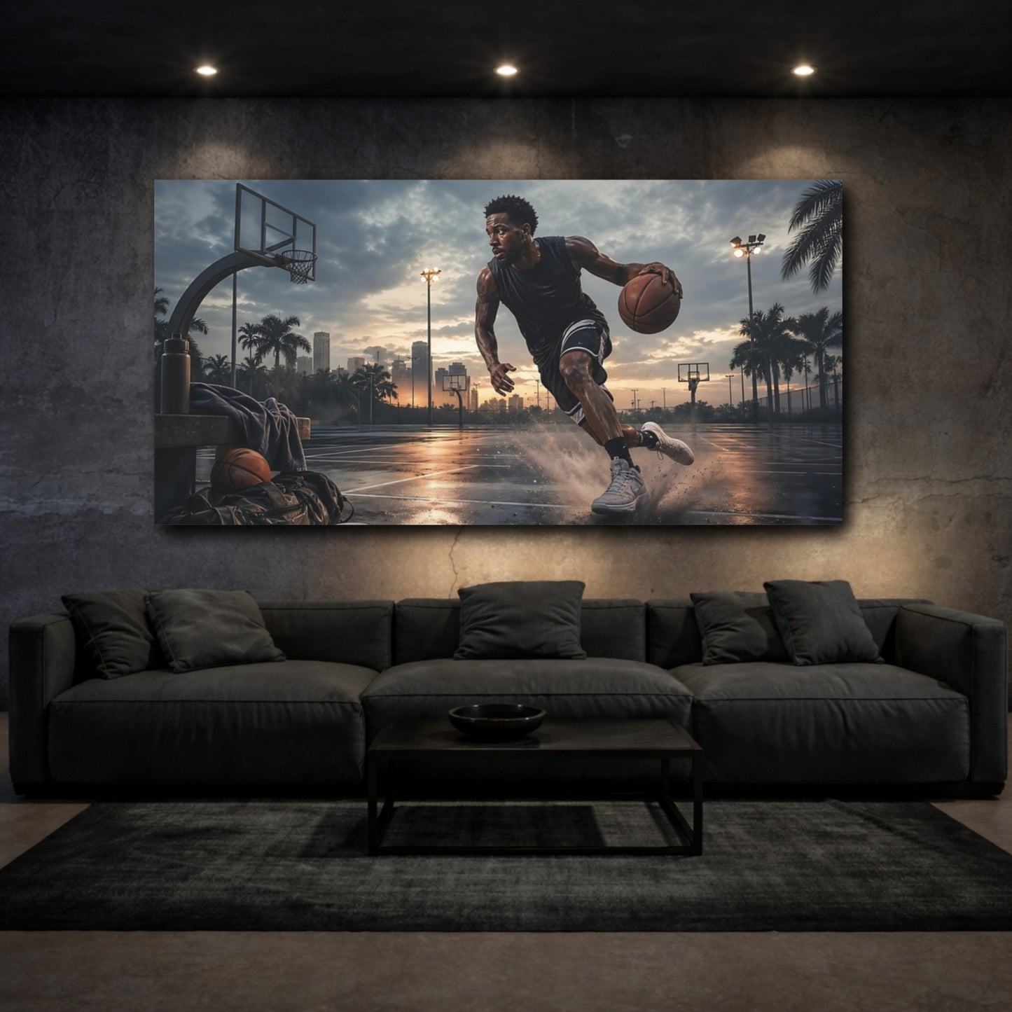 Mockup 3. Sunset Court Hustle shown as canvas print