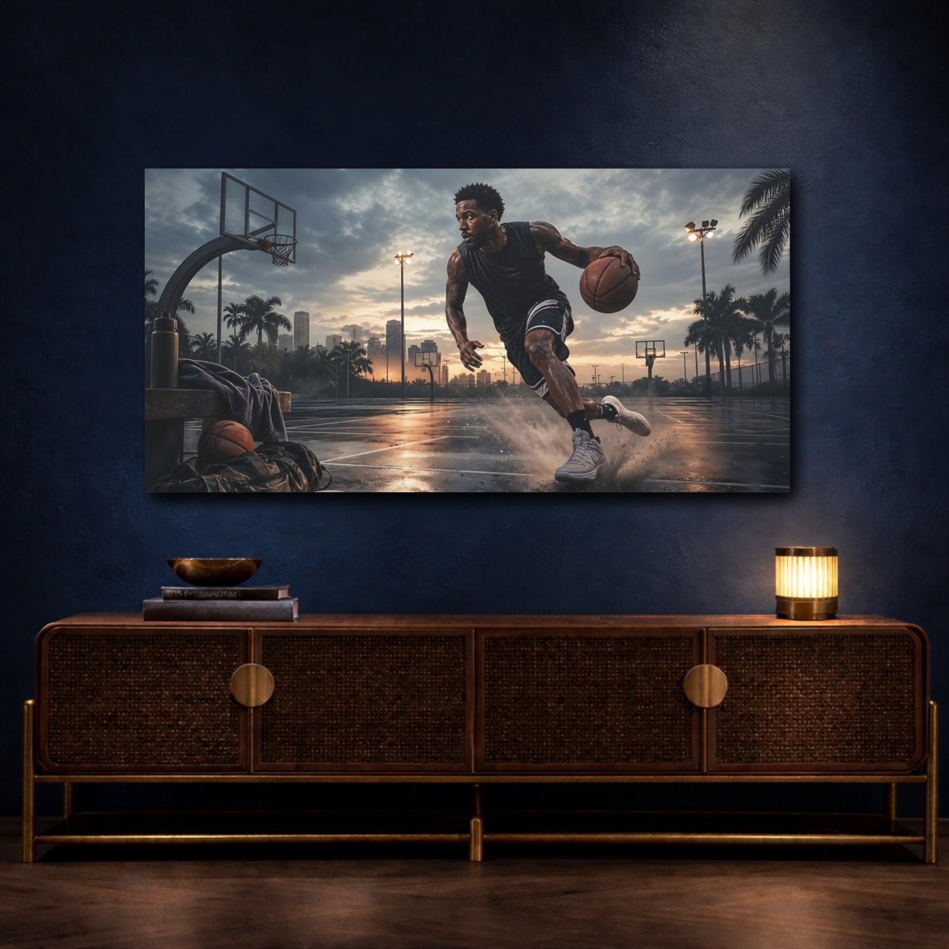 Mockup 4. Sunset Court Hustle shown as canvas print