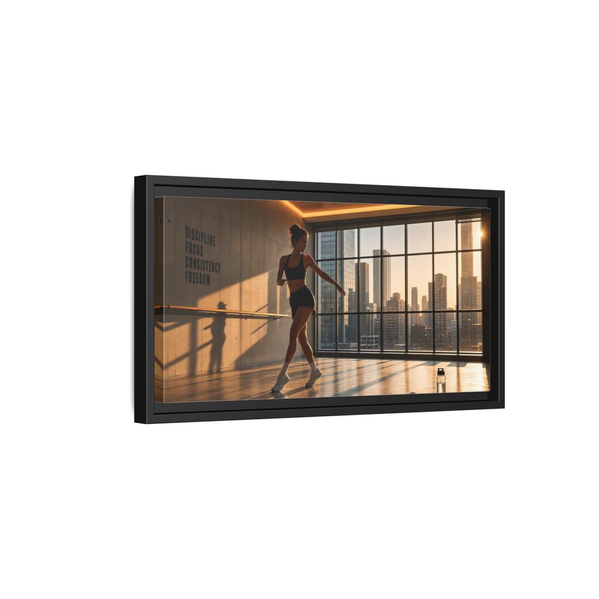 Side Mockup 8. Sunset Dance Studio shown as framed canvas print