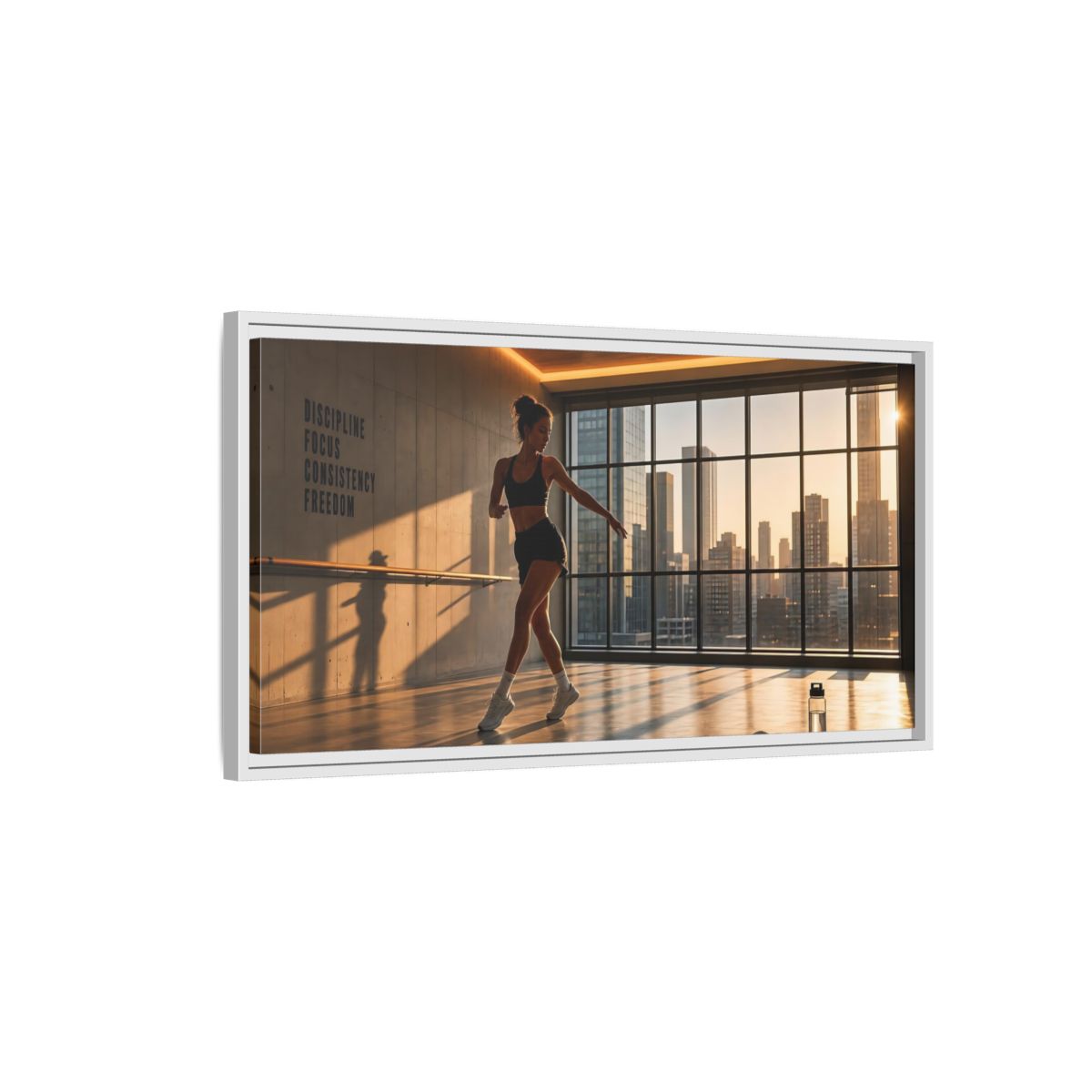 Side Mockup 1. Sunset Dance Studio shown as framed canvas print