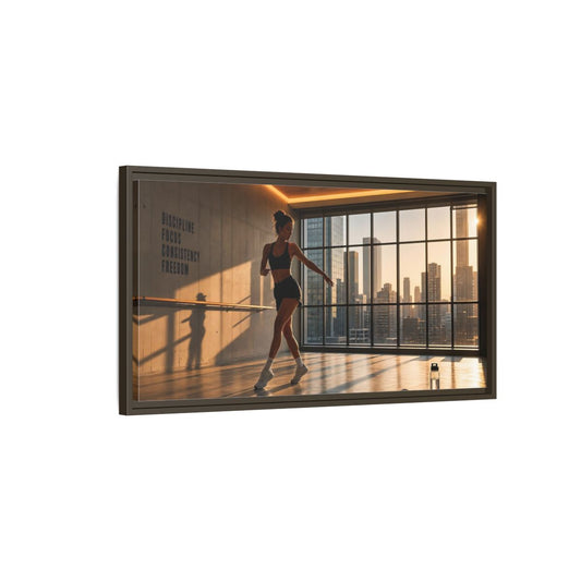 Main Mockup. Sunset Dance Studio shown as framed canvas print