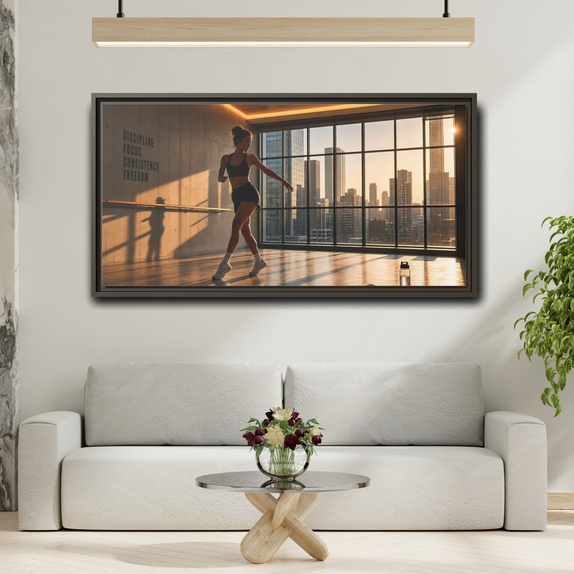 Mockup 2. Sunset Dance Studio shown as framed canvas print