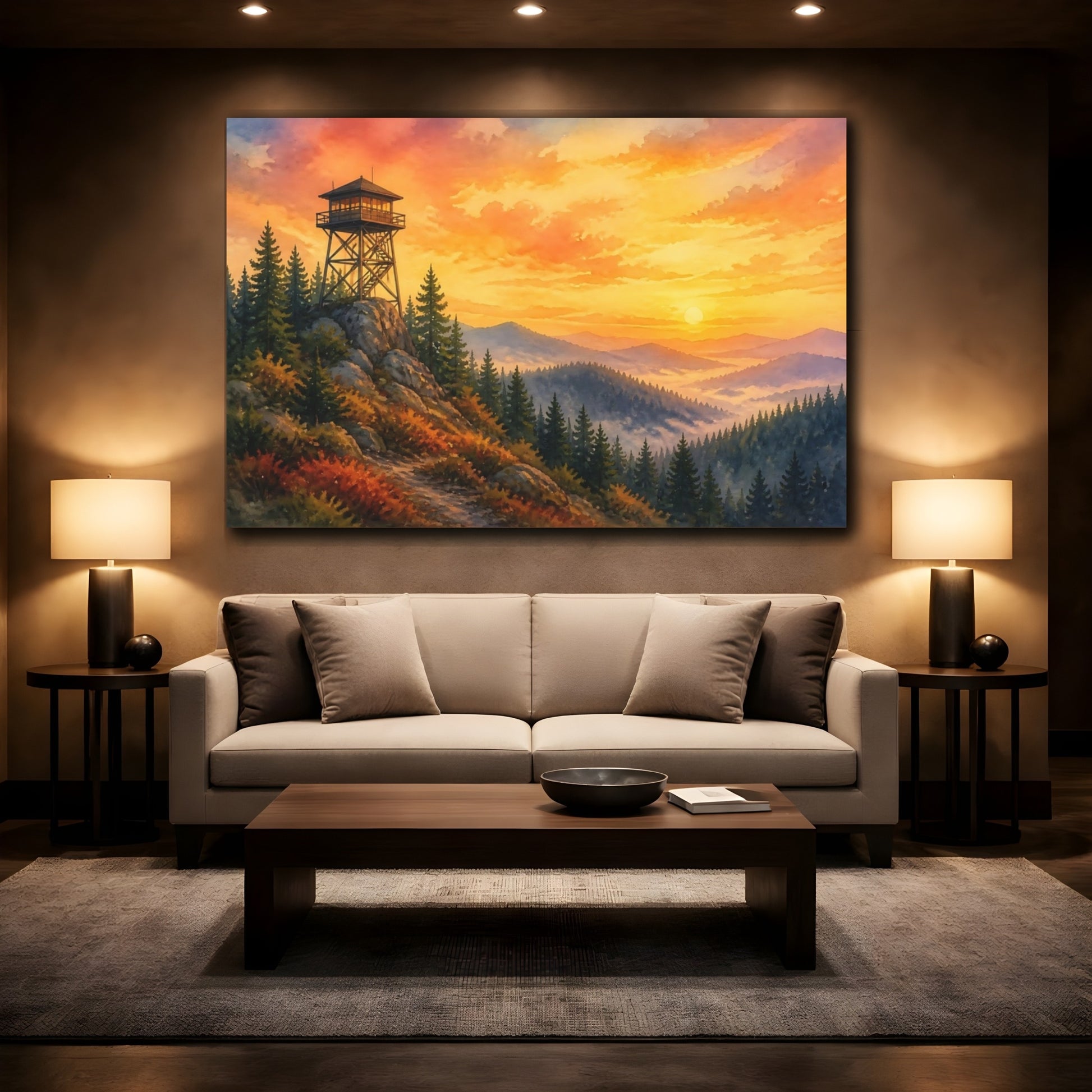 Mockup 2. Sunset Fire Lookout shown as canvas print