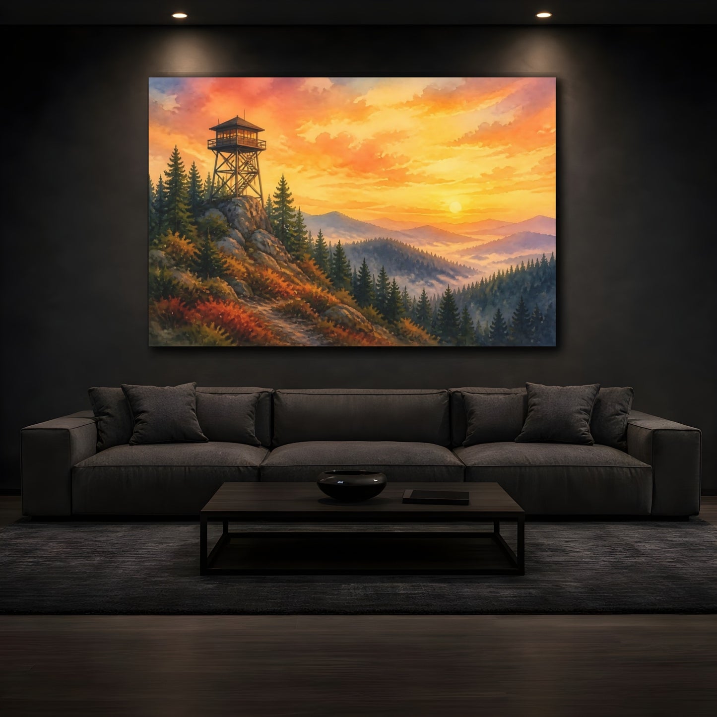 Mockup 3. Sunset Fire Lookout shown as canvas print