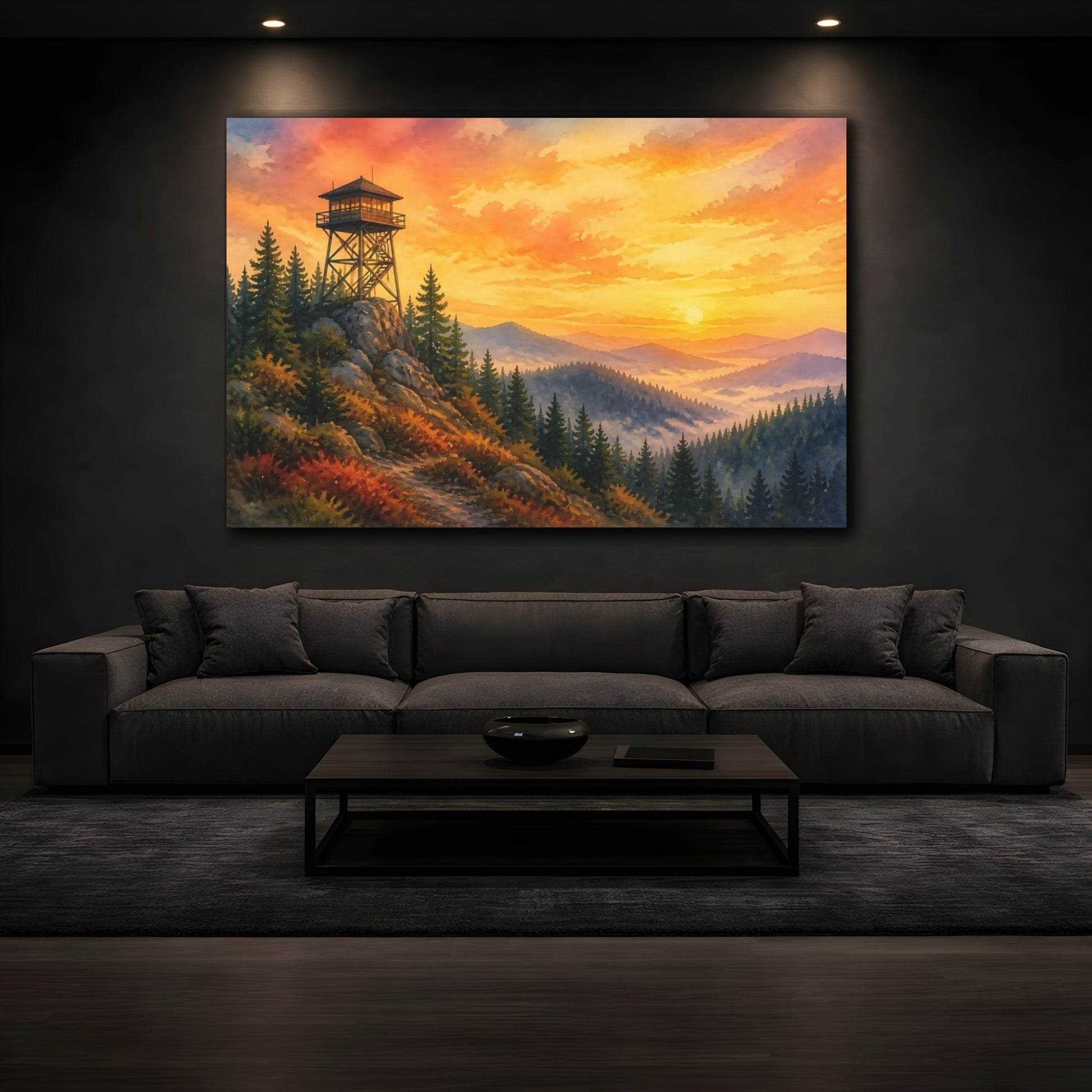 Mockup 3. Sunset Fire Lookout shown as canvas print