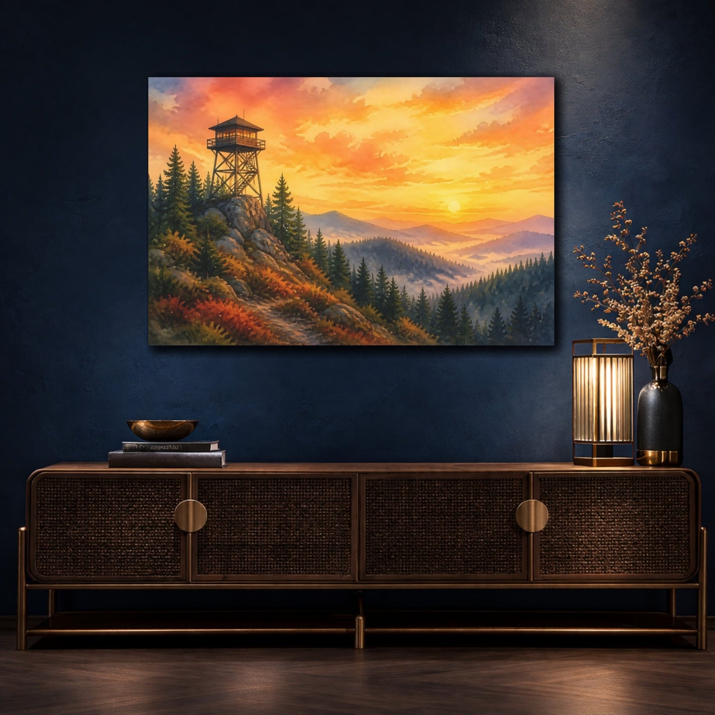 Mockup 4. Sunset Fire Lookout shown as canvas print