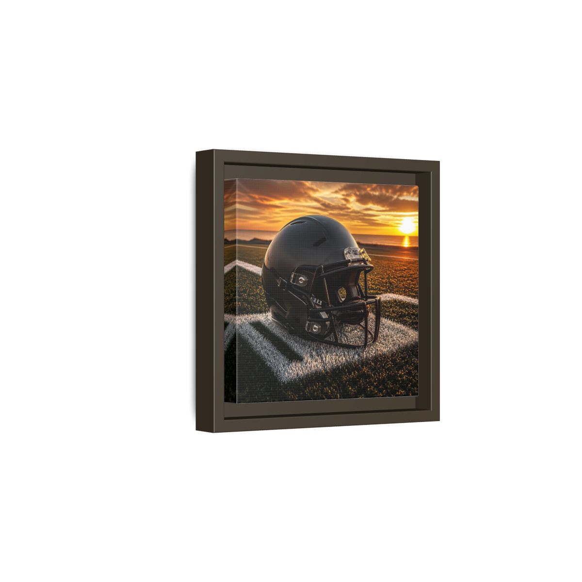 Side Mockup 2. Sunset Football Helmet shown as framed canvas print
