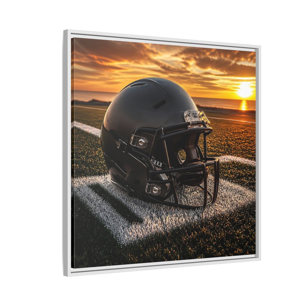 Side Mockup 7. Sunset Football Helmet shown as framed canvas print