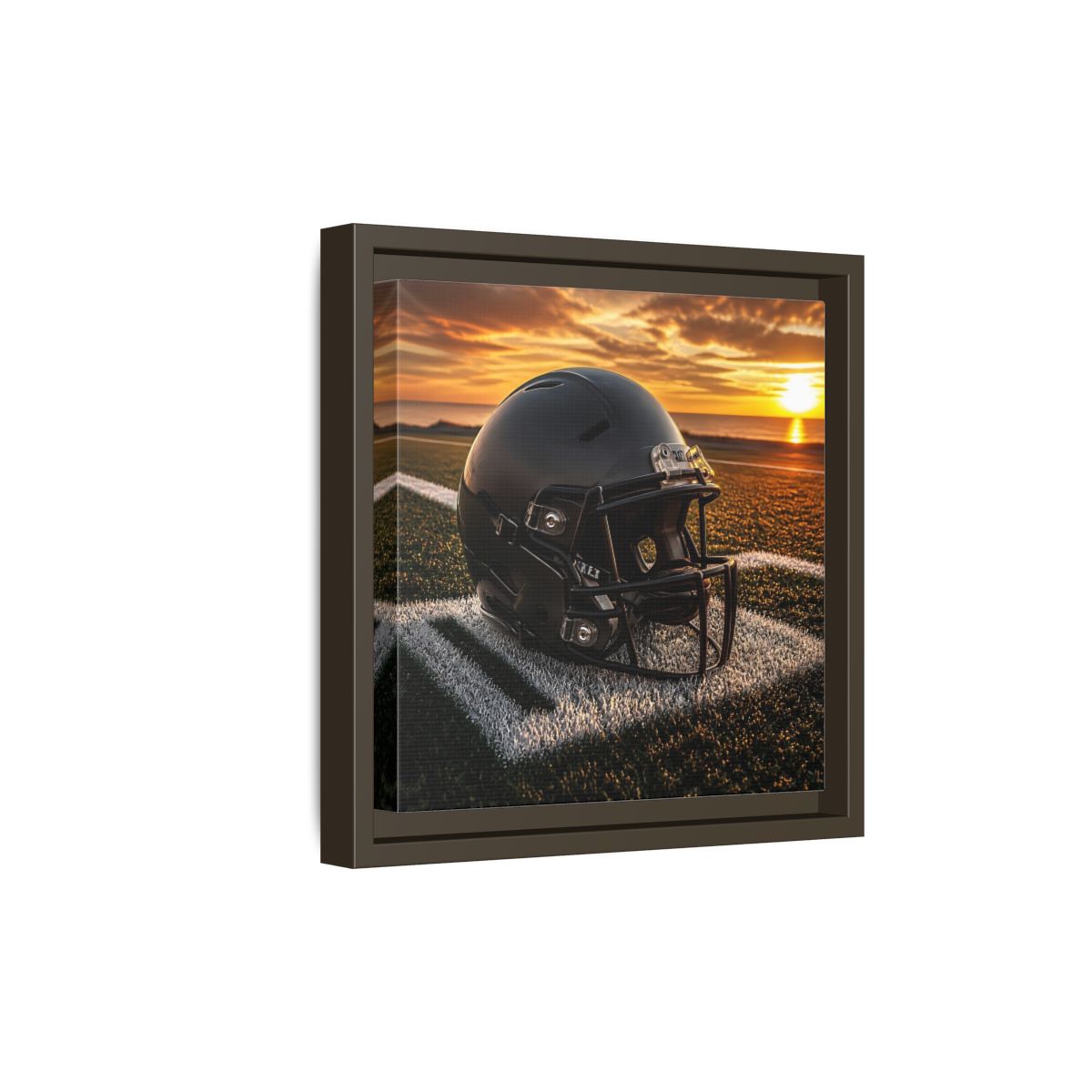 Side Mockup 20. Sunset Football Helmet shown as framed canvas print