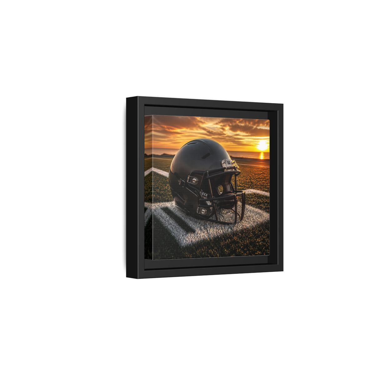 Side Mockup 3. Sunset Football Helmet shown as framed canvas print