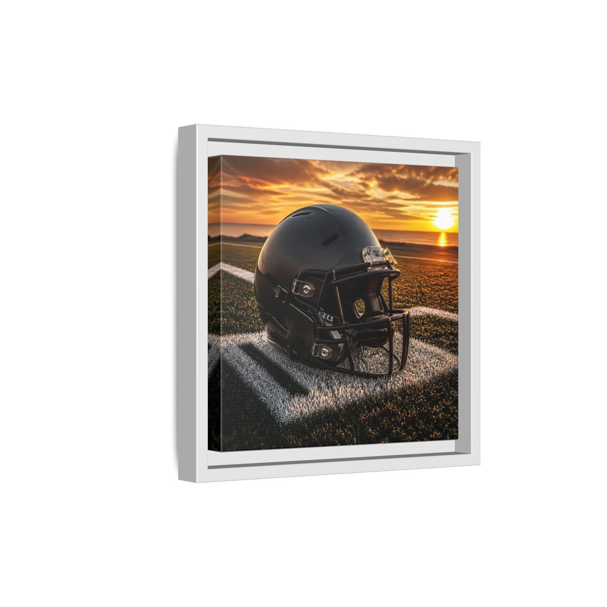 Side Mockup 19. Sunset Football Helmet shown as framed canvas print
