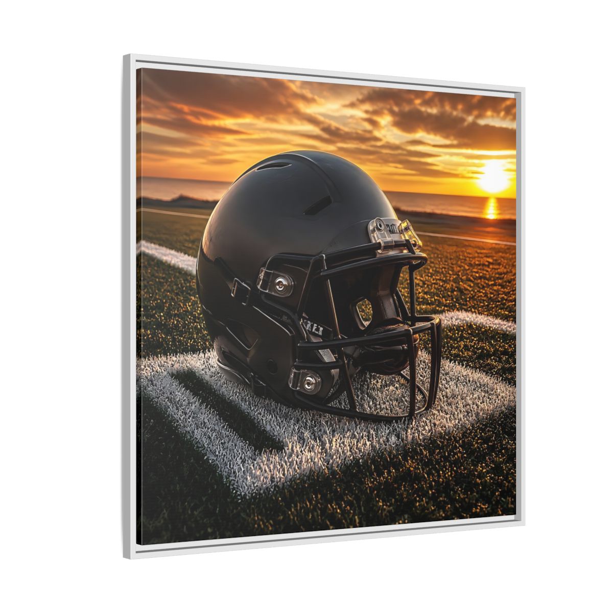 Side Mockup 4. Sunset Football Helmet shown as framed canvas print